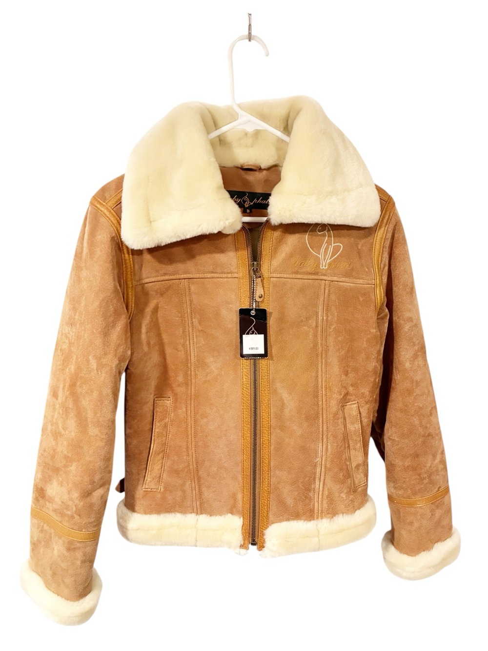 Baby Phat Vintage Tan Shearling Fur Leather Womens Coat Size Small NEW